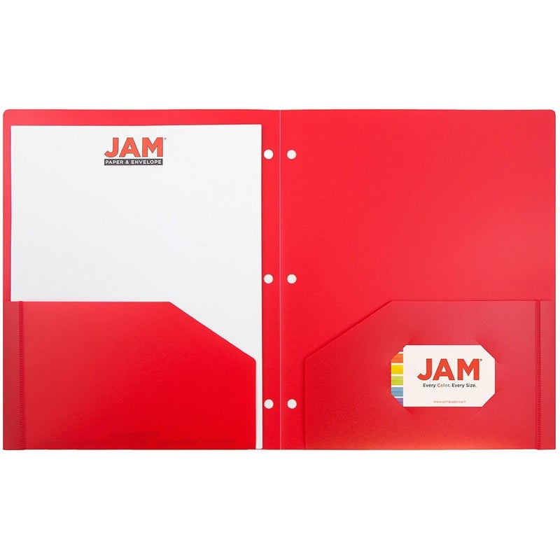 JAM PAPER Heavy Duty Plastic 3 Hole Punch Pocket Folders - Extra Tough School Folders - Red - 6/Pack - Image 4